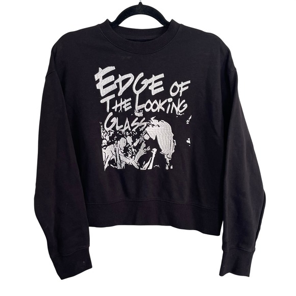 Kim Jones x GU Tops - Kim Jones GU Edge of the Looking Glass Black Cropped Graphic Sweatshirt SS02 18